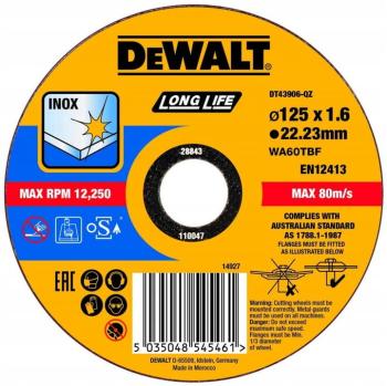 DEWALT DT43906 Tarcza do stali INOX 125x1,6mm