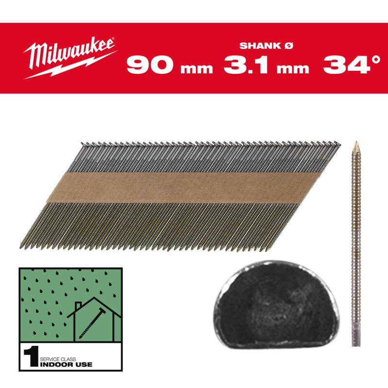 Milwaukee Gwoździe pierścieniowe typu D 3.1G x 90 mm 34° 2200 szt 4932492604