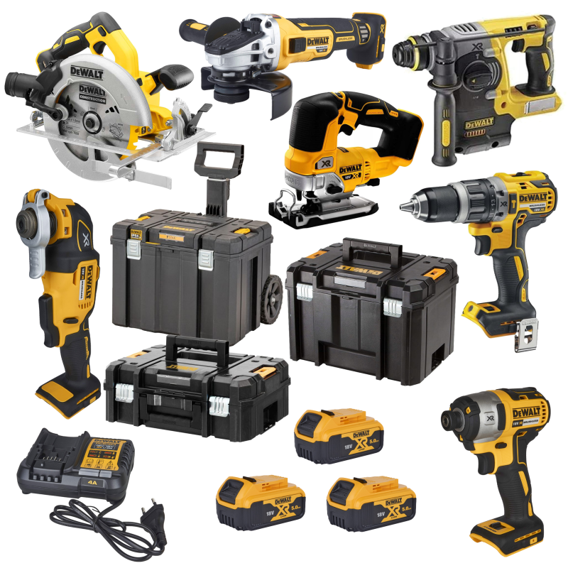 DeWalt Combo zestaw 7 narzędzi + ładowarka 3x5Ah 18V DCK755P3T