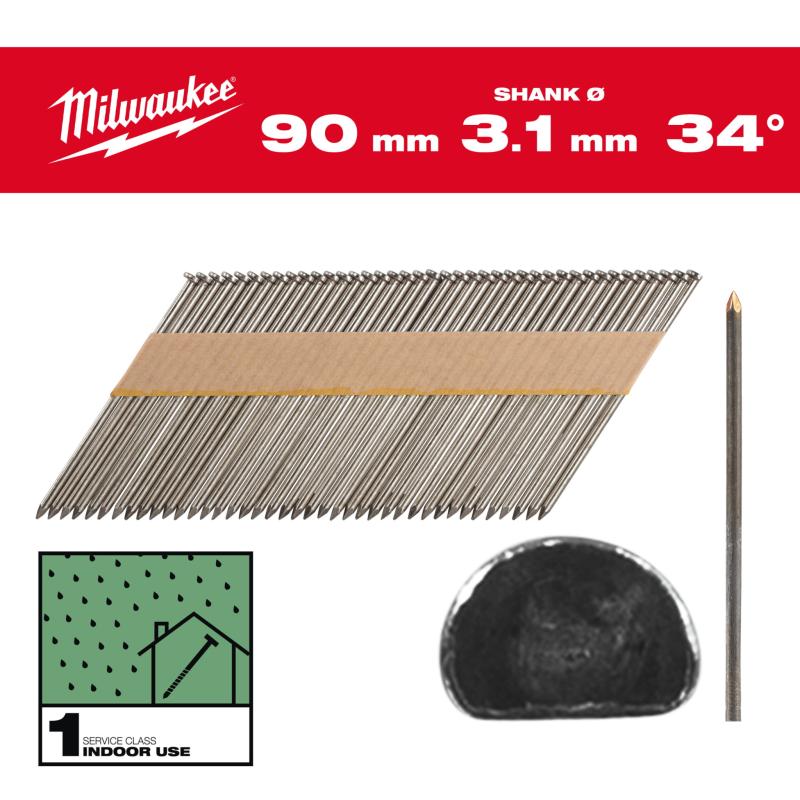 Milwaukee 4932492598 Gwoździe pierścieniowe, kąt 34°, głowa typu D