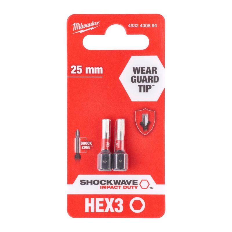 Milwaukee Shockwave Hex 3x25 mm Bity udarowe 2szt. 4932430894
