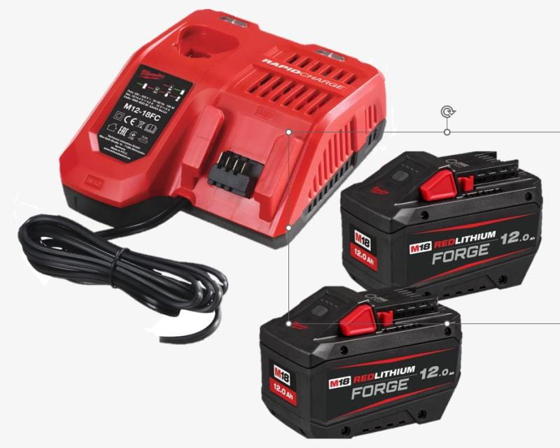 Milwaukee 2xAkumulator 12,0Ah FORGE M18 FB12 +ŁADOWARKA M12-18 FC