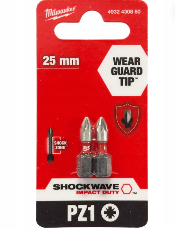 Milwaukee Bity udarowe PZ1x25mm  Shockwave  - 2szt.   4932430860