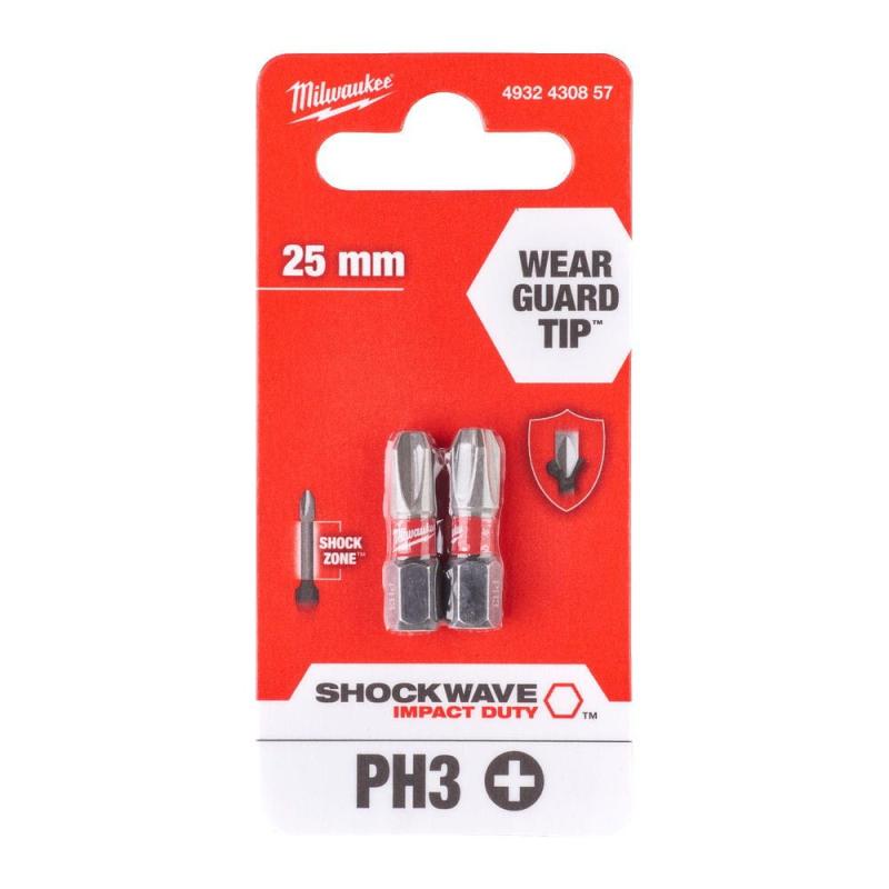 Milwaukee Bity udarowe PH3x25mm  Shockwave 2-pak 4932430857