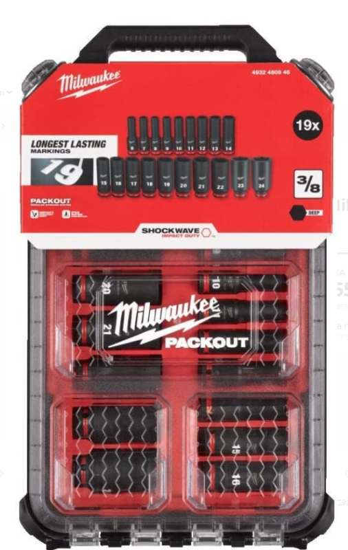 Milwaukee 4932480946 Zestaw nasadek udarowych długich 3/8" 19cz
