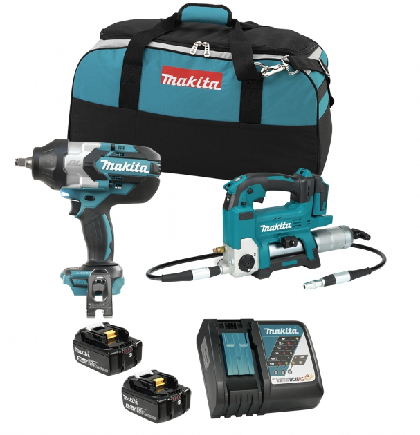 Makita  DLX2465TX1 Zestaw Combo  18V (DGP180+DTW1002) 2x5Ah